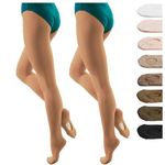 DANCEYOU Girls Ballet Tights Women Dance Stockings Skin Tone White Pink Convertible Black Kids Opaque Tights 2 pks Tan, S