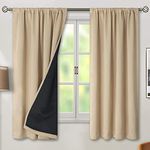 BFAM Store Thermal Insulated 100% Blackout Curtains for Bedroom with Black Liner, Double Layer Full Room Darkening Noise Reducing Rod Pocket Curtain Set of 4 (Beige, 5 FT (Window))