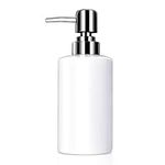 Soap Dispenser, 300ml Ceramic Liquid Dispenser Refillable Hand Lotion Pump Bottles Shampoo Conditioner Shower Gel Dish Detergent Storage Container for Bathroom Countertop Kitchen Laundry Room (White)