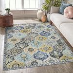 Lahome Moroccan Trellis Area Rug, 3x5 Washable Bedroom Rug Indoor Non-Slip, Small Oriental Accent Throw Rug for Kitchen Entryway Bathroom Living Room Office Carpet (Yellow/Aqua, 3x5ft)