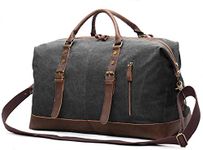 EverVanz Oversized Holdall Travel Duffel, Canvas Leather Trim Tote Unisex Shoulder Satchel, Portable Cabin Weekend Bag Handbag for Men and Women