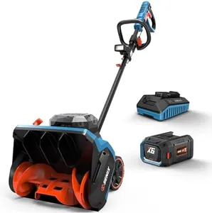 SENIX 60V 15" Cordless Snow Shovel with Wheel – Electric Snow Blower for Decks, Steps, Driveways & Walkways | 6Ah Battery, 6" Depth, 33ft Throw, 75° Adjustable Chute, Dual-Speed & LED Light (STX6-M)
