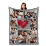 Prints Fun I Love You Rose Couples Gifts Photo Blanket for Girlfriend Boyfriend, Personalized Picture Blankets for Valentines Day Birthday Christmas, for Wife Husband Men Women