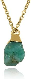 Emerald Necklace for Women, Premium Gold Raw Stone Necklaces - Tarnish Free 18K Gold Vermeil Certified S925 Classic Statement Necklace Gold Jewelry for Women - Mothers Day Gifts for Mom Wife