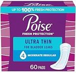 Poise Ultra Thin Incontinence Pads & Postpartum Incontinence Pads, 4 Drop Moderate Absorbency, Regular Length, 60 Count