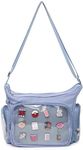 Canvas Ita Bag Satchel Shoulder Crossbody Bag for Anime Pins Display, Gray Blue