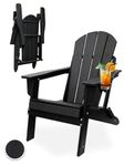 UCMDA Folding Adirondack Chair Black - HDPE Plastic Outdoor Adjustable Adirondack Chairs with Arm Rests and Cup Holder, Durable Outdoor Chair for Patio Deck,Garden,Backyard Deck, Beach, Pool,Fire Pit