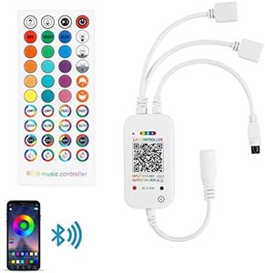 Aroidful Controllore Musicale Bluetooth RGB LED Telecomandi Wireless IR a 40 Tasti con APP Intelligente Controllo Regolatore Musicale con 2 Porte a 4 Pin CC 5-24V per Strisce LED RGB SMD 5050 3528