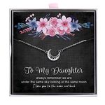 ALoveSoul to My Daughter Necklace - Sterling Silver Cute Crescent Moon Necklace for Women Girls, I Love You to The Moon and Back Mother Daughter Necklace