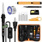 Soldering Iron Kit 80W LCD Adjustable Temperature 180-520℃ Solder Kit Electronics 12 in 1 Welding Tools with ON/Off Switch, Solder Wire, 5 Soldering Tips, Desoldering Pump, Stand, Tweezers