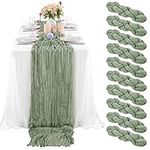 10 Pcs Sage Green Cheesecloth Table Runner 10FT, Gauze Table Runner for Wedding Reception Sheer Bridal Shower Birthday Party Boho Table Decoration, Rustic Romantic Wedding Runner