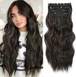 20inch Hair Extensions Clip in 4Pcs Curly Full Head Synthetic Hair Extension Wavy Hair Pieces for Women (20Inch, Natural Black with Highlights)