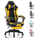 SUKIDA Gamers Choice Gaming Chair - Gaming Chairs for Adults 300lbs, Ergonomic Gamer Gamingchair with Footrest Cool Pc Computer Comfy Leather Swivel Recliner Adjustable Backrest Massage Lumbar Yellow