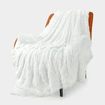 TOONOW Faux Fur Throw Blanket,50''x60'',Ultra Soft and Fluffy Blanket,Cozy Fuzzy Long Hair Shaggy Blanket,Plush Fleece Comfy Microfiber Lightweight Decorative Blanket for Couch Bed Sofa,Pure White