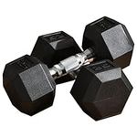 Soozier Rubber Dumbbells Weight Set, Total 60lbs(30lbs Each) Dumbbell Hand Weight for Body Fitness Training for Home Office Gym, Black