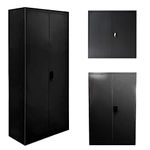 Panana Metal Storage Office Cabinet 2 Door Cupboard 5 Shelves 185cm Tall Furniture (Black, 5 Tier)