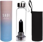 SAOI Crystal Water Bottle - Black Obsidian Gemstone Infused Elixir - Natural Wellness Healing - Glass/Stainless Steel