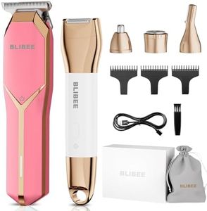 BLIBEE Hair Clippers & Bikini Trimmer for Women - Waterproof Electric Clippers and 4 in 1 Bikini Trimmer Set, Deluxe Hair Trimmer, Wet/Dry Body Shaver for Nose Eyebrows Beard Pubic Hair, Pink…