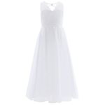 iEFiEL Girls Cross V-Neck Flower Girl Long Tulle Dress Junior Bridesmaid Pageant Gown White 12