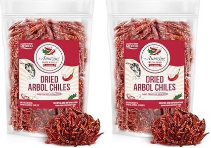 Chile De Arbol 1LB (16oz) - Dried Whole Red Chili Peppers, Premium All Natural Stemless, Resealable Bag. Use in Mexican, Chinese and Thai Dishes. Spicy Hot Heat Full of Flavor.… (Pack of 2)