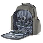 Tower Coast & Country CC879024 Heritage 4-Person Picnic Bag with Tableware Set, PEVA-Insulation, 5L, Green and Tan