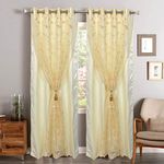 JVIN FAB Cotton Floral Grommet Opaque Curtains, For Pooja Room/Living Room/Dining Hall/Hotel/Bedroom/Kid Room/Kitchen (7 Ft, Beige, 2 Pieces)