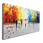 100% Hand-painted Abstract Landscape Wall Art People Walking Modern Oil Painting