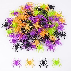 JIALWEN 120 Pieces Realistic Halloween Plastic Spiders 4 Colors Small Spider Toys Fake Spiders Terror Funny Prank Props for Halloween Home and Party Decorations