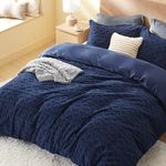 Bedsure Fluffy Comforter Cover Set - Faux Fur Duvet Cover King Size, Navy Blue Plush Quilt Cover, 3 Pieces, 1 Duvet Cover (104"x90") with Zipper Closure and 2 Pillow Shams, Comforter Not Included