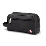 SwissGear SWT0400 Toiletry Bag | Premium PU Leather Unisex Travel Dopp Kit | Travel Shaving Bag, Black