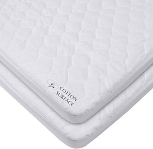 American Baby Company 2 Pack Waterproof Fitted Porta/Mini Crib Mattress Protector, Quilted Cotton and Noiseless Mini Crib Pad Cover, White, 38" x 24"