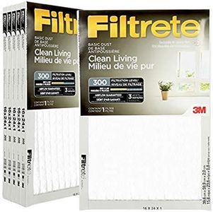Filtrete 16x24x1 Furnace Filter, MPR 300, MERV 5, Clean Living Basic Dust 3-Month Pleated 1-Inch Air Filters, 6 Filters
