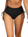 SHEKINI Women's Bikini Bottoms High Waisted Swimsuits Ruched Tummy Control Swim Bottoms Black