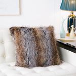 Inchgrass Faux Fur Throw Pillow Covers Cushion Covers Luxury Soft Decorative Long Hair Pillowcase Fuzzy Pillow Cases for Bed Couch Sofa (50x50cm, 2-piece Brown Vertical Hair)