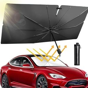 JOZUTTOW Car Windshield Sun Shade Umbrella, Car Sun Shade, Blocks UV Ray & Heat Insulation Foldable Front Windscreen Protector for Cars Trucks SUVs(143 x 80 cm)