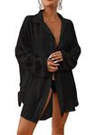 Bsubseach Women Button Down Beach Shirt Cover Up for Swimwear Blouse Tops Black