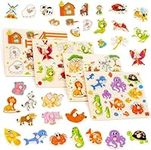 THE TWIDDLERS - 4 Bright Wooden Puzzles for Early Education, Childrens Animal Peg Board, Perfect Jigsaw Puzzles for Home or School, Kids Birthdays, Christmas Stocking Fillers