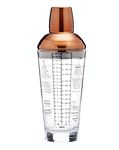 BarCraft BCLLBOSTON700 Recipe Cocktail Shaker with Measurements, Glass / Stainless Steel, Copper Finish, 650 ml