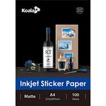 KOALA Inkjet Self Adhesive/Sticky Back White Matte Photo Paper, Label Printing Paper, A4, 100 Sheets