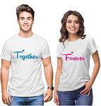 Hangout Hub Hangout-Hub-NP18 Men's & Women's Round Neck T-Shirt Together Forever (White;Men XXL(44);Women M(36) ;) Pack of 2 Couple T-Shirts