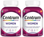 Centrum Women, World's No.1 Multivitamin with Biotin, Vitamin C & 21 vital Nutrients for Overall Health, Radiance, Strong Bones & Immunity (Veg) 50 tablets, Pack of 2