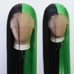 Towarm Black and Green Wig Long Straight Half Green Half Black Synthetic Lace Front Wig Pre Plucked Natural Hairline with Baby Hair for Women Cosplay Daily Wear Wig (Black and Green)