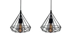 Groeien (Pack Of 2 Edison Filament Diamond Cage Base E27 Hanging Led Bulb (St64 Bulb Included, Black) - Metal