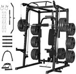 GarveeLife Smith Machine, 2000LBS Squat Rack for Home Gym, Multi-Function Power Cage Cable Crossover System Strength Training Equipment, Lat Pulldown Machines with 8 Weight Storage Pin, T-Bar and More