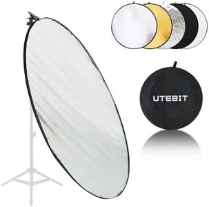 UTEBIT 43 Inch (110cm) Light Reflector Stand Kit Diffuser 5 in 1 Collapsible Multi Disc with Bag, 48 Inch Light Stand, Photography Reflector Holder-Translucent/Silver/Gold/White/Black