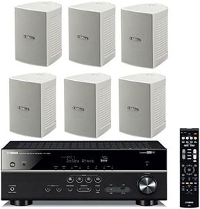 Yamaha 7.2-Channel Wireless Bluetooth 4K Network A/V Wi-Fi Home Theater Receiver + Yamaha High-Performance Natural Surround Sound 2-Way Indoor/Outdoor Weatherproof Speaker System (Set of 6)