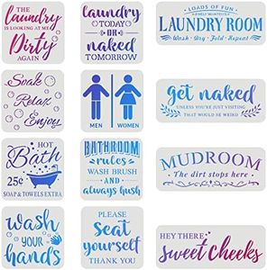 FINGERINSPIRE 12 Pcs Laundry Stencils Plastic Bathroom Rules Drawing Painting Sets Laundry Words Template Reusable Laundry Room Painting Stencils for Painting on Wood, Floor, Wall and Tile