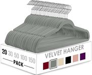 Utopia Home 20 Velvet Coat Hangers Adult - Heavy Duty Velvet Clothes Hangers - Premium Non-Slip Hangers for Clothes - 360 Degree Swivel Hook Suit Hangers - Sturdy to hold Jacket or Trouser (Grey)