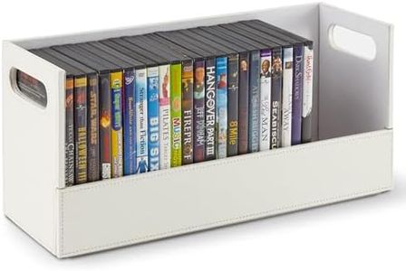 Stock Your Home DVD Storage Box, Movie Shelf Organizer for Blu-Ray, Video Game Cases, CDs, VHS Tape Display Stand, Disc Holder Can Store Up to 28 DVDs, Faux Leather (White)