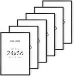 HAUS AND HUES 24x36 Black Metal Picture Frames - Features Premium Aluminum, Vertical & Horizontal Hang, Shatterproof Plexiglass - Ideal for Home, Room, Office (24x36 in, Black, Set of 6)